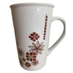 Starbucks Coffee Mug 12 oz Colorful Red Brown Geometric Flower Holiday Christmas